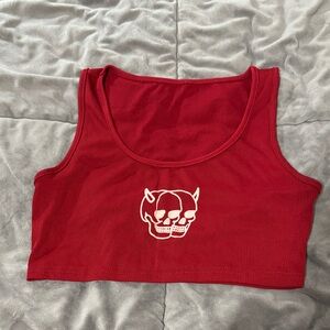 SHEIN Red Crop Top with Skull Design